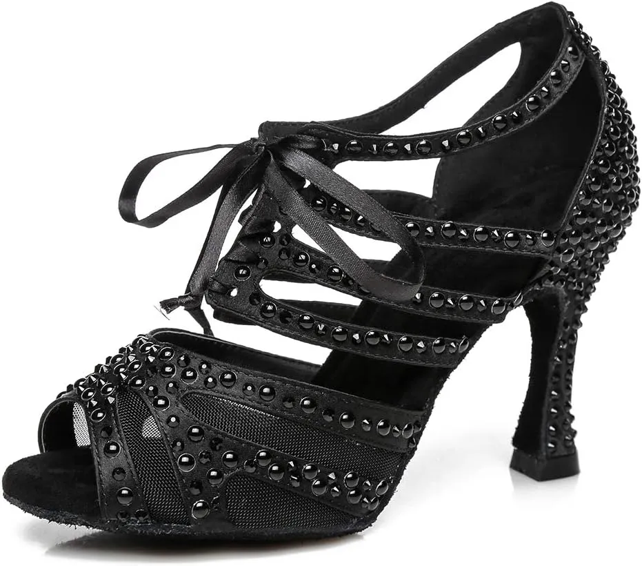 Women Rhinestones Ballroom Dance Shoes Wedding Party High Heeled, YC-L433