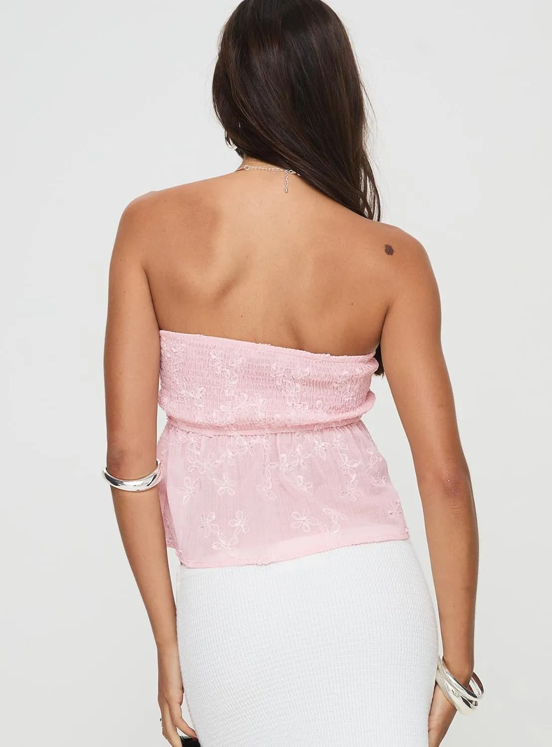 Women Ruffle Hem Strapless Tube Top Flared Hem Peplum Bandeau Tops Tie Front Babydoll Tank Tops Y2k Going Out Tops
