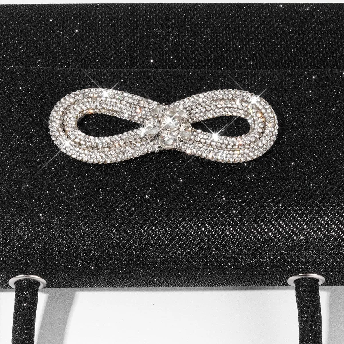 Women Shinny Bow Evening Bag Sparkly Rhinestone Handle Bag Detachable Metal Chain Clutch Purse for Wedding Cocktail