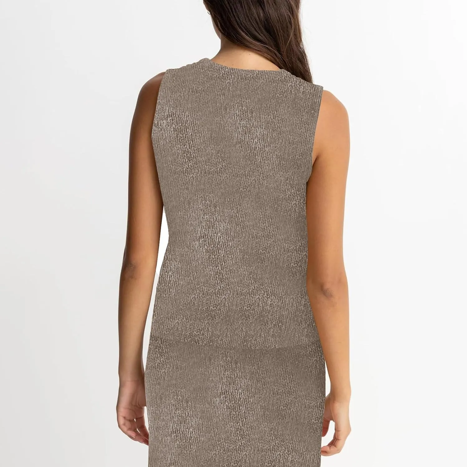 Women Summer 2 Piece Skirt Outfit V Neck Button Tank Top Vest Bodycon Knit Maxi Long Skirt Set Waffle Dress Suit