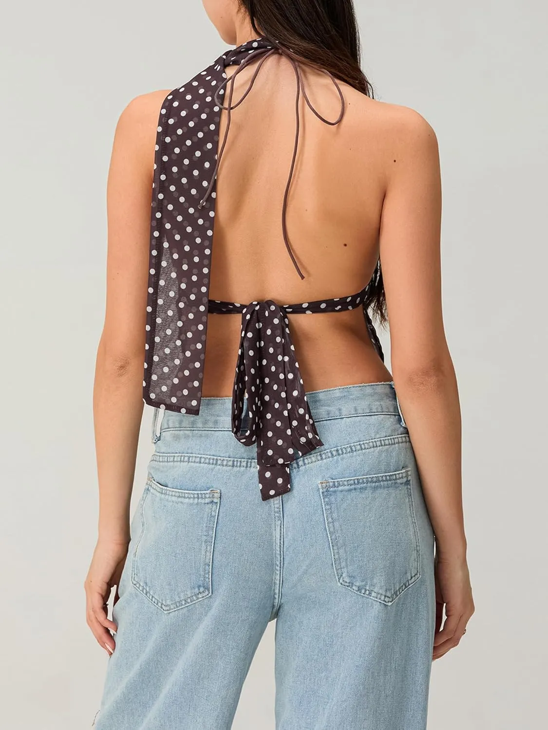 Women Y2K Cami Tank Top Sleeveless Backless Polka Dot Camisole Top Sexy Going Out Crop Tank Tops with Scarf