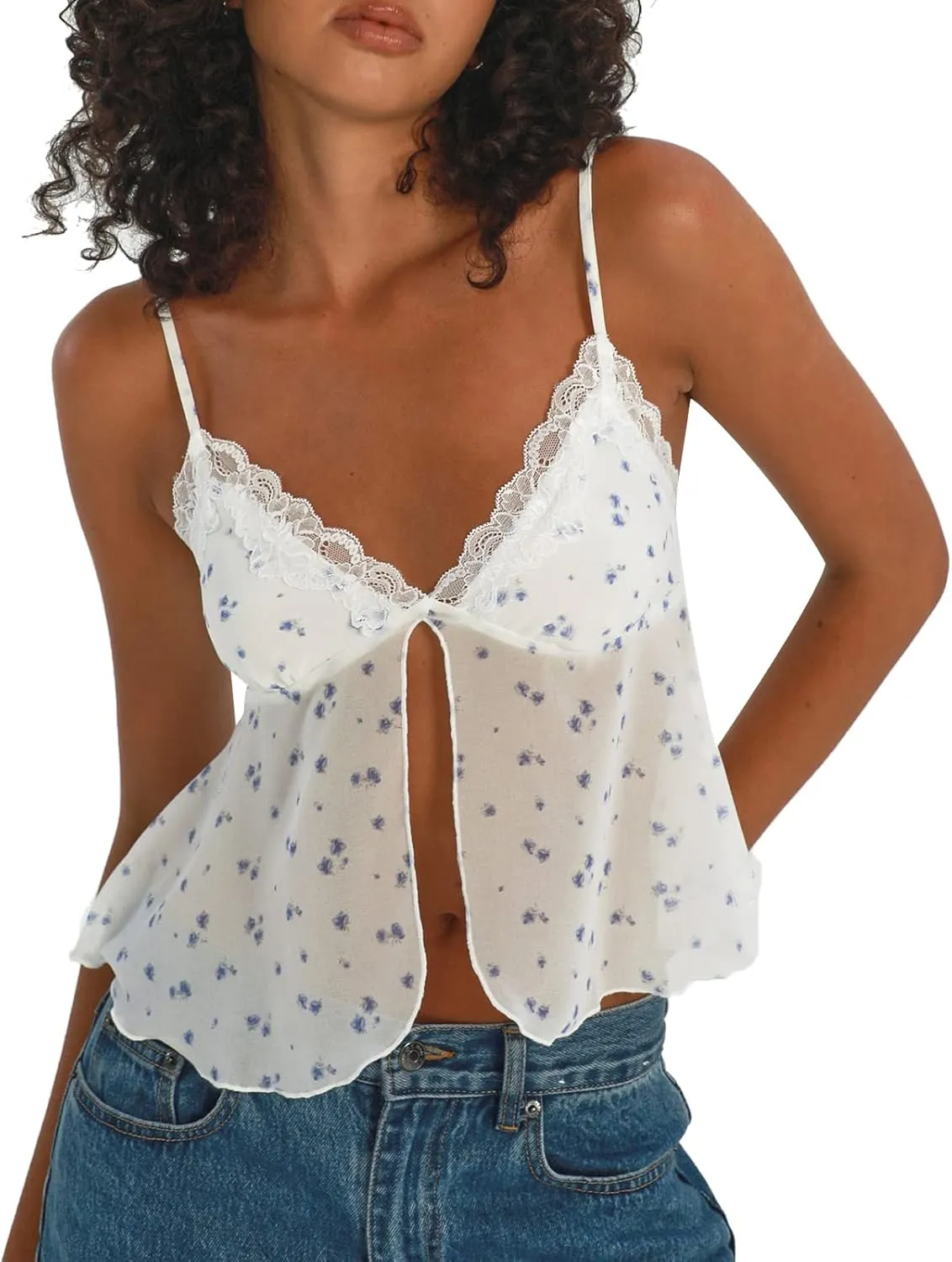 Women Y2K Sexy Tie Front Crop Top Spaghetti Strap Sleeveless Camisole Vest Summer Backless Going Out Cami Tank Tops