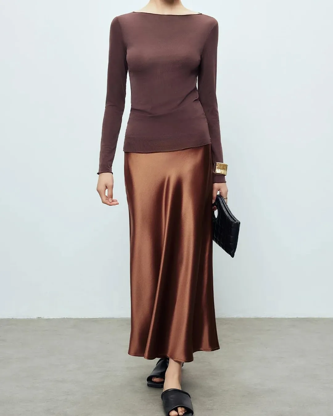 Women's 100% 22 Momme Silk Maxi Skirt-Fashionable, Comfortable, and Versatile