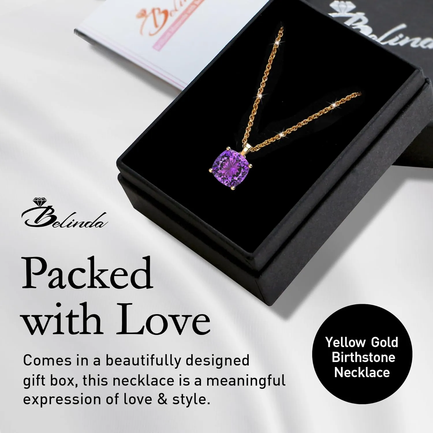 Women's 14k White Yellow Gold Necklace Birthstone Fine Jewelry Hanging Pendant Necklaces Sparkling Prong Sterling Silver Chain with Cushion Shape Gemstone Jewelry Gift