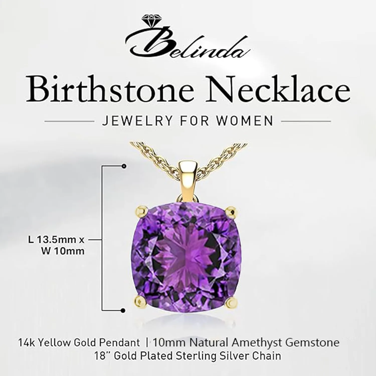 Women's 14k White Yellow Gold Necklace Birthstone Fine Jewelry Hanging Pendant Necklaces Sparkling Prong Sterling Silver Chain with Cushion Shape Gemstone Jewelry Gift