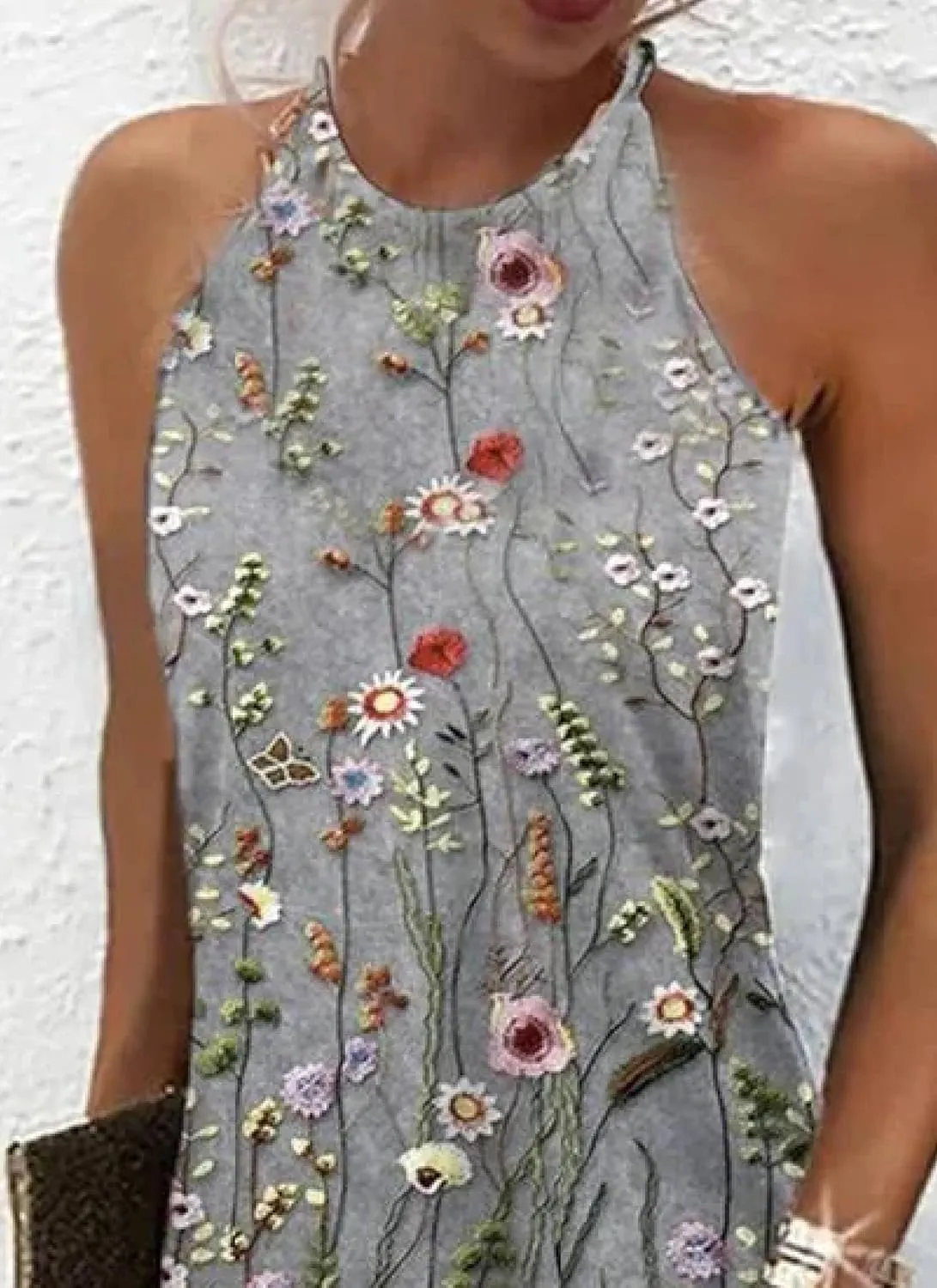 Women's 2025 Summer Dresses Sophisticated Halter Sleeveless Dress Casual Floral Print A Line Mini Dress