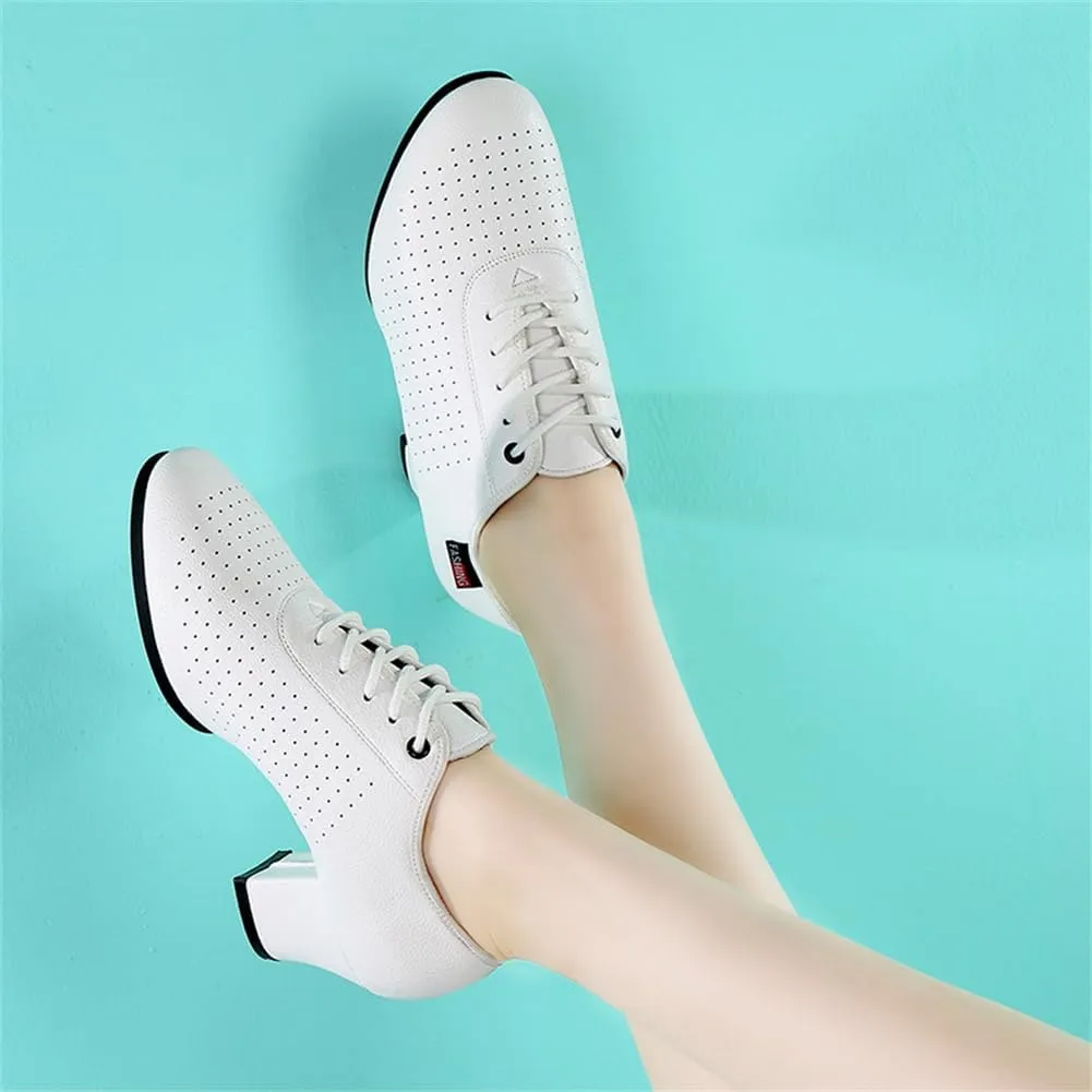 Women's Ballroom Dance Shoes, Low Heels Salsa Tango Practice Dancing Shoes Leather Stage Dance Shoes