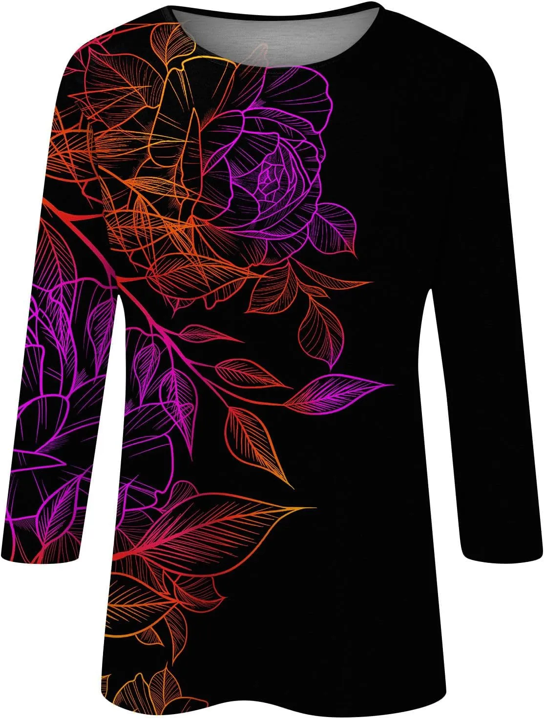 Women's Casual 3/4 Sleeve T-Shirts Round Neck Cute Tunic Tops Soft Y2k Streetwear Lightweight Painting Graphic Tees