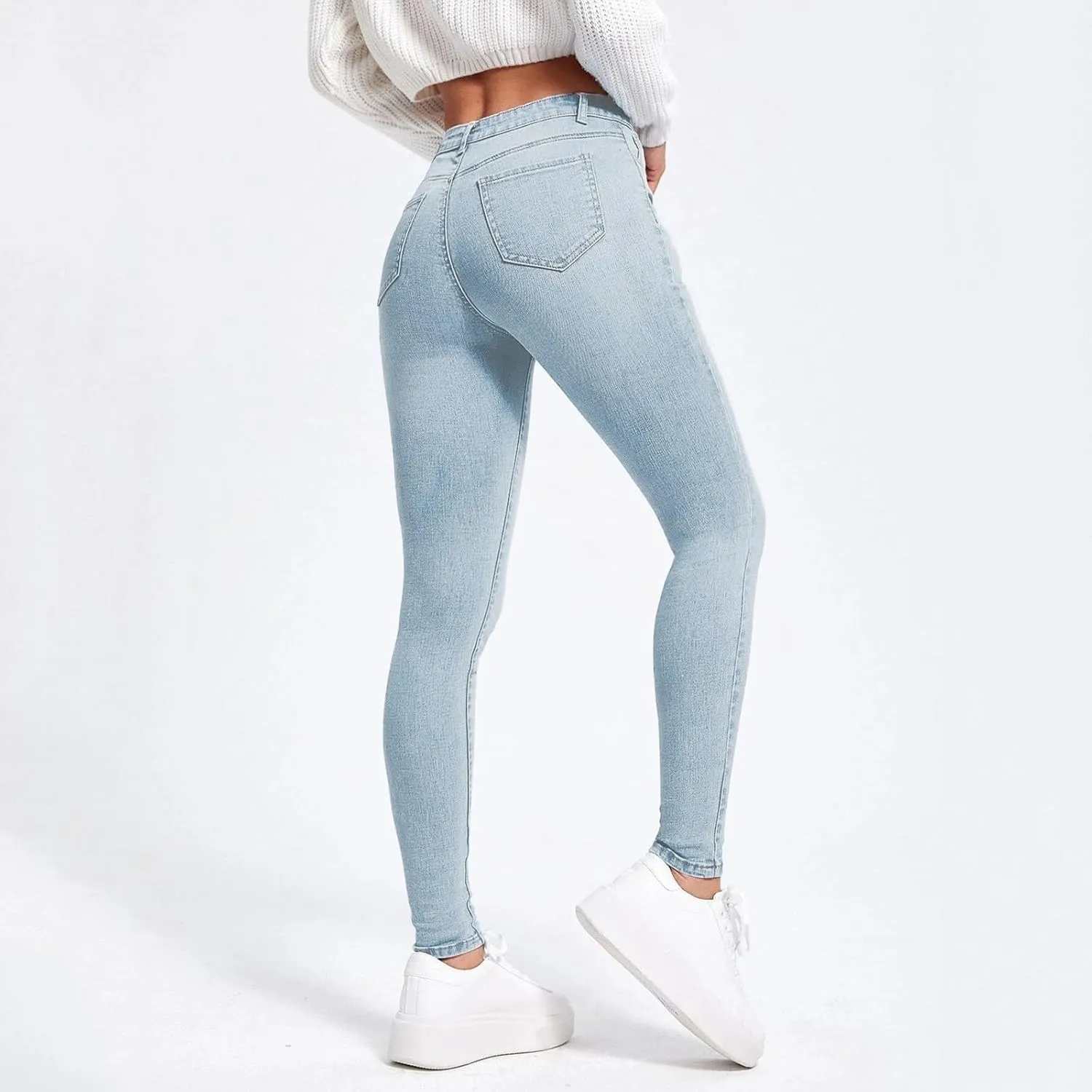 Womens Classic Jeans Casual Slim High Waist Blue Denim Pencil Pants Trousers Size 16 Pants for Women