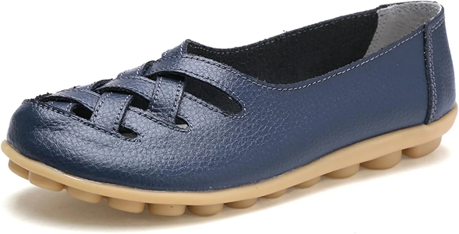 Women's Cowhide Loafers Comfort Walking Casual Flat Loafer Wide Width Flats Slip-On Driving Shoes Breathable Work Dressy Shoe Summer Comfortable Dressy Closed Toe Sandals