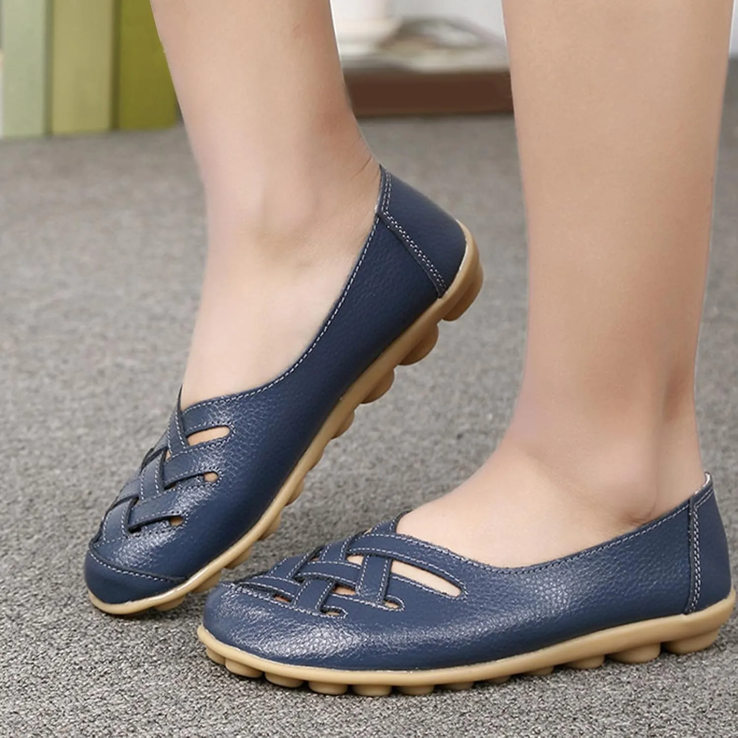 Women's Cowhide Loafers Comfort Walking Casual Flat Loafer Wide Width Flats Slip-On Driving Shoes Breathable Work Dressy Shoe Summer Comfortable Dressy Closed Toe Sandals