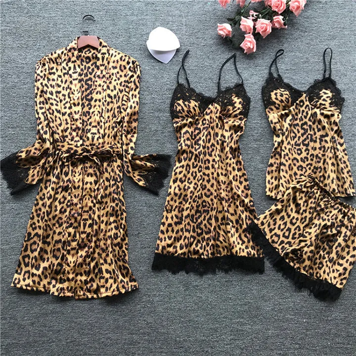 Women's Custom Silk Satin Printed Pajamas Plus Size Summer Nightgown Set XL بيجامات نسائية مخصصة من الحرير الساتان المطبوع مقاس كبير طقم ثوب نوم صيفي طراز XL