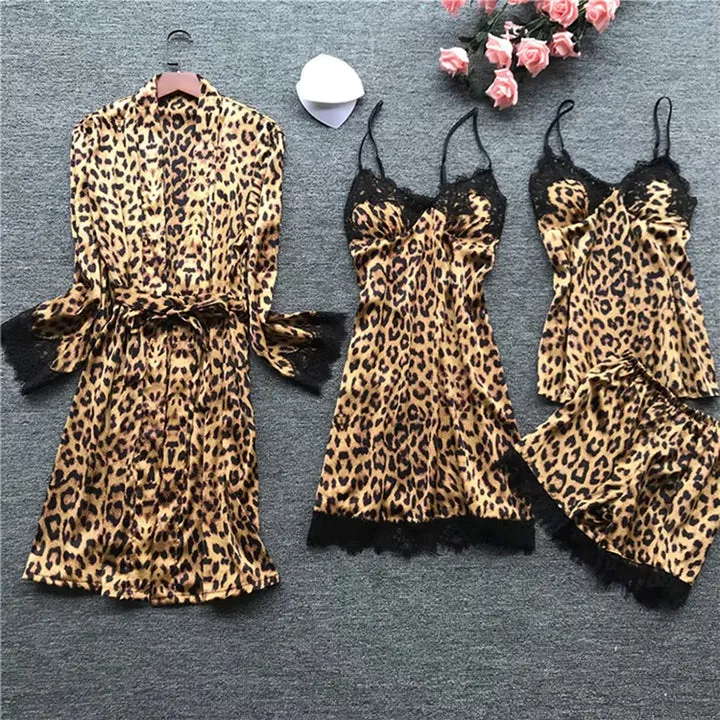Women's Custom Silk Satin Printed Pajamas Plus Size Summer Nightgown Set XL بيجامات نسائية مخصصة من الحرير الساتان المطبوع مقاس كبير طقم ثوب نوم صيفي طراز XL