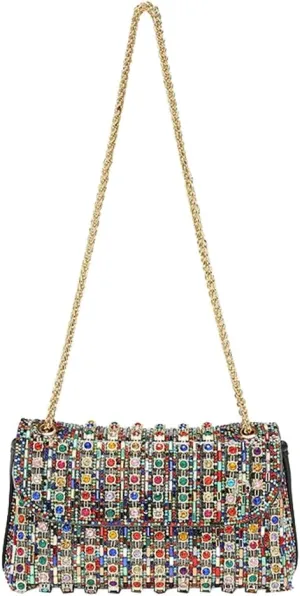 Women's Fashionable Studded Small Square Bag: Full - Diamond Party Bag for Shoulder, Crossbody or Underarm Carry