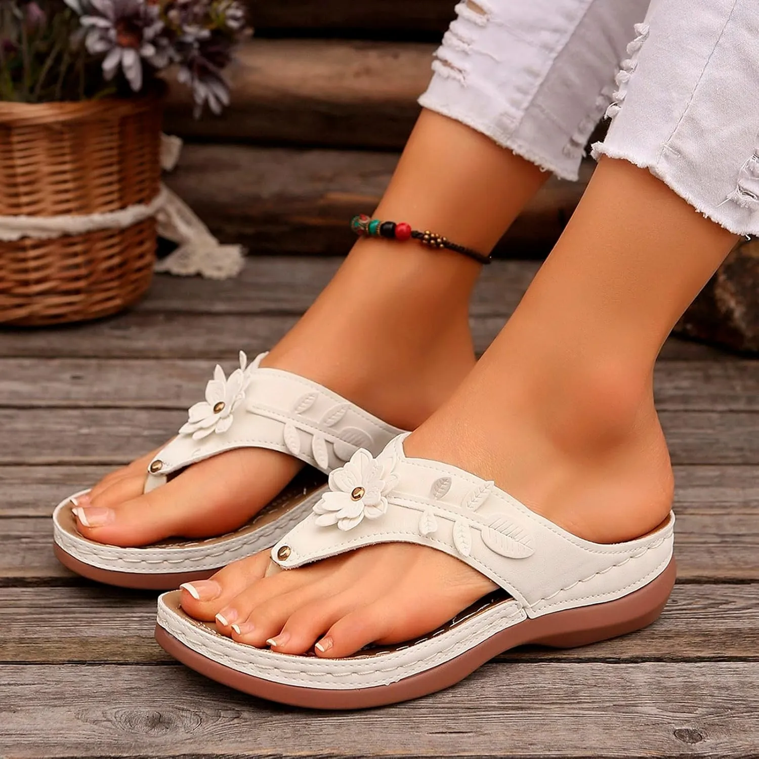 Womens Flip Flops Dressy Orthopedic Sandals Summer Comfortable Sandals Arch Support Wedge Slippers Vacation Shoes