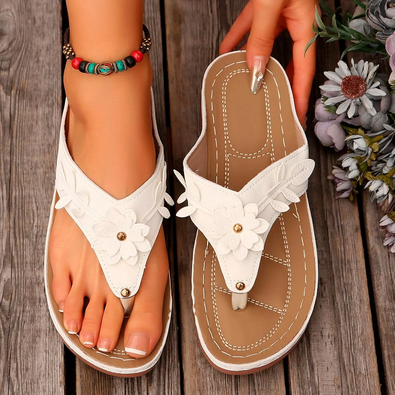 Womens Flip Flops Dressy Orthopedic Sandals Summer Comfortable Sandals Arch Support Wedge Slippers Vacation Shoes
