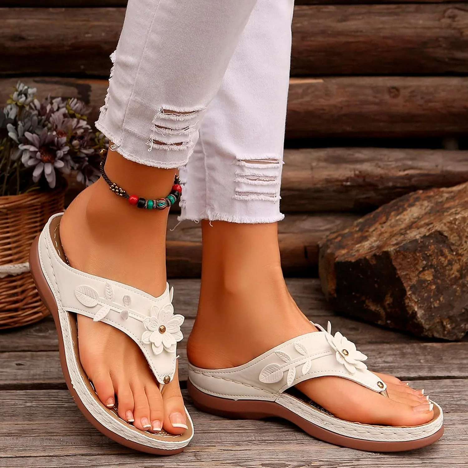 Womens Flip Flops Dressy Orthopedic Sandals Summer Comfortable Sandals Arch Support Wedge Slippers Vacation Shoes
