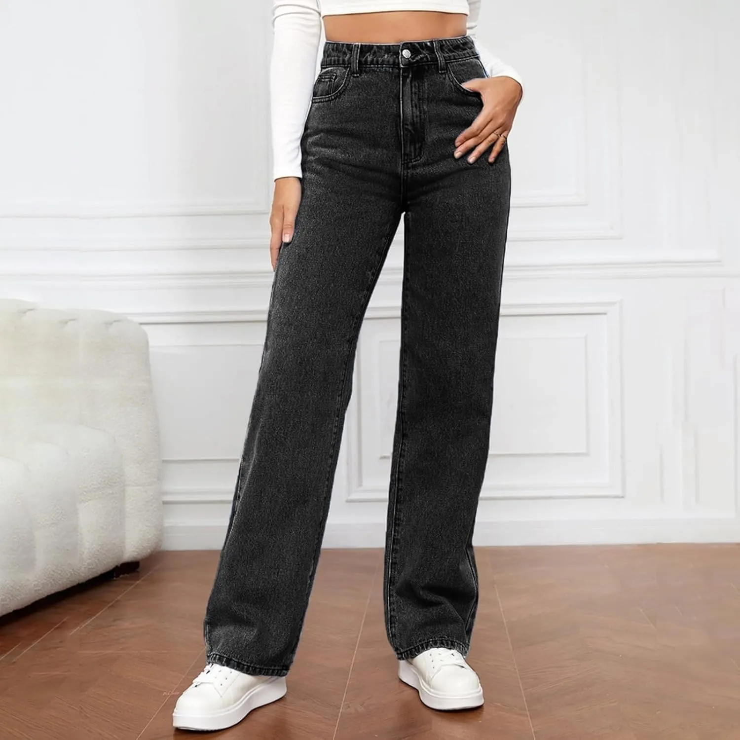 Womens Jeans High Waisted Straight Leg Loose Stretchy Lightweight Tummy Control Trendy Jeans Baggy Casual Denim Pants
