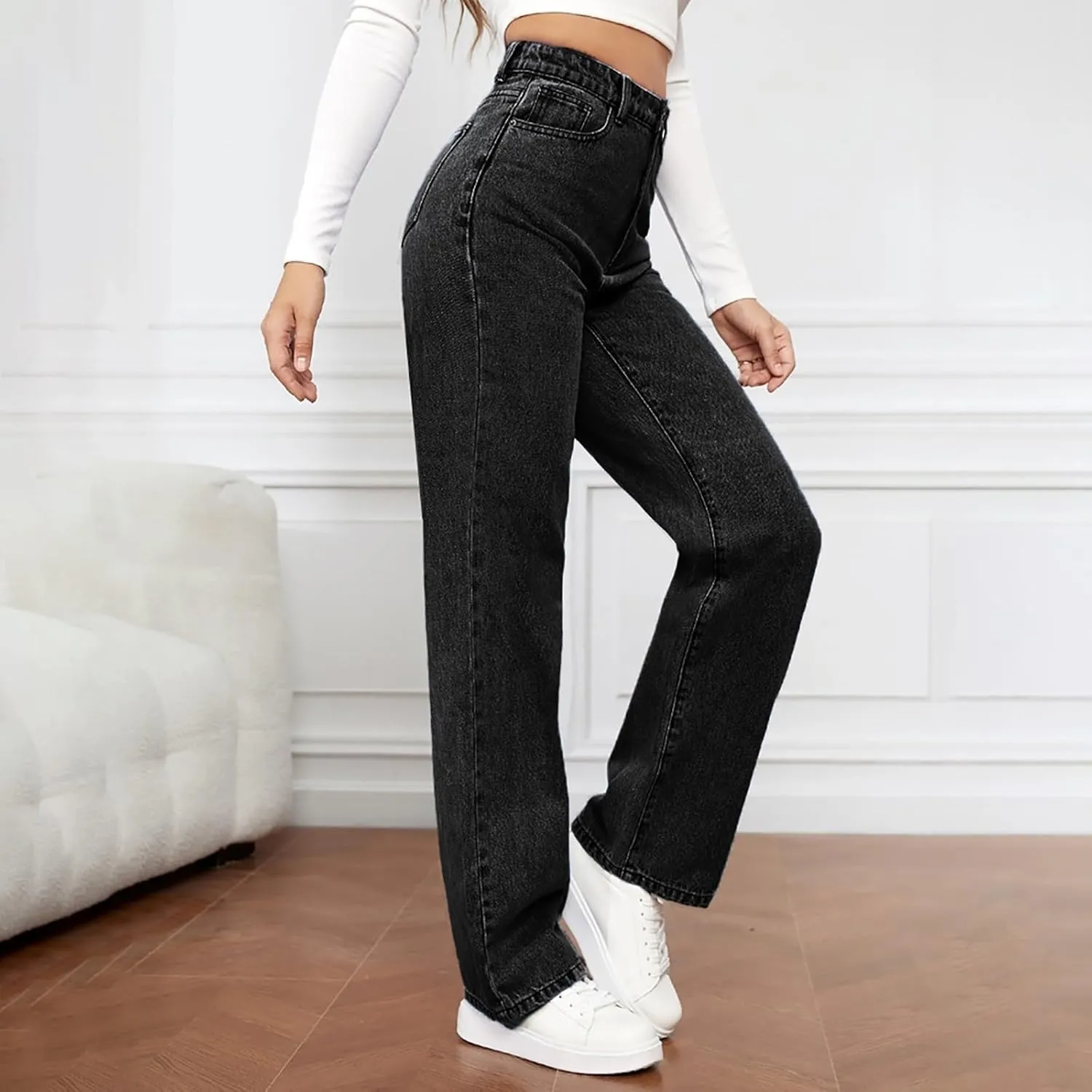 Womens Jeans High Waisted Straight Leg Loose Stretchy Lightweight Tummy Control Trendy Jeans Baggy Casual Denim Pants