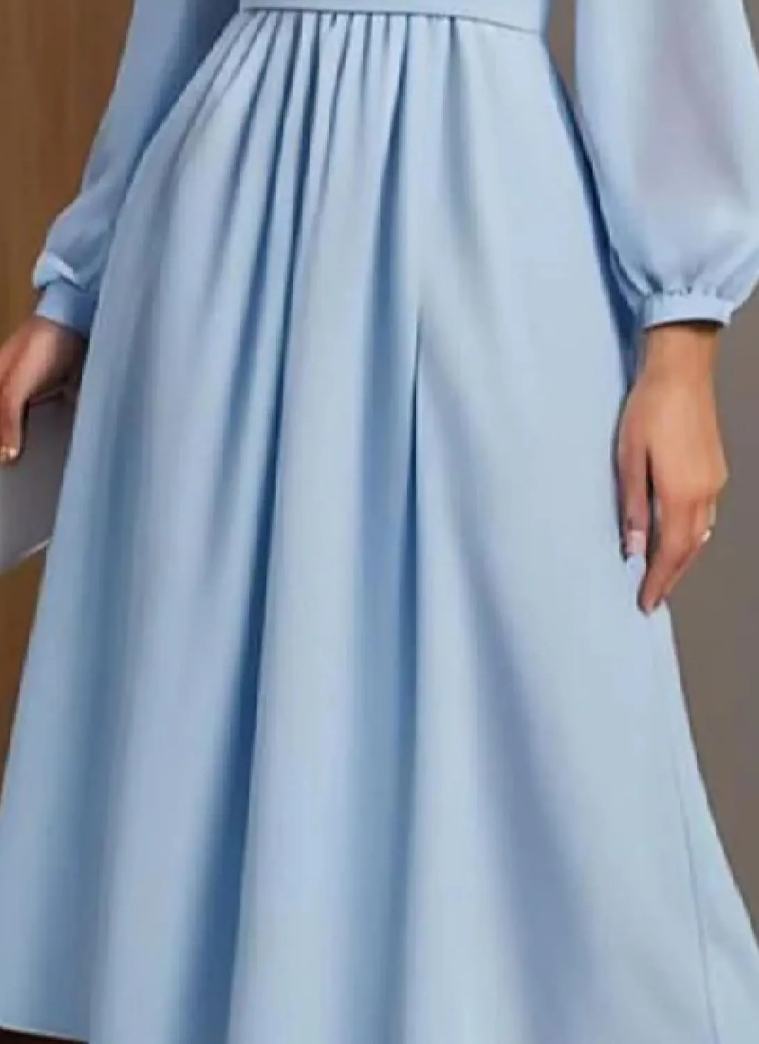 Womens Midi Dress Long Sleeve V-Neck Blue Solid Color Elegant Sophisticated 2025 Spring Summer Party Wedding Dress