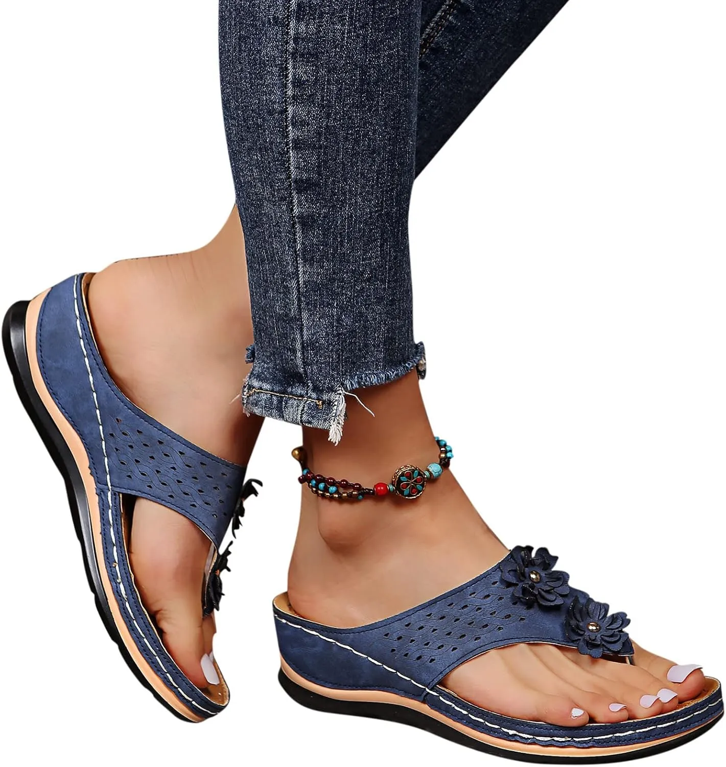 Womens Orthopedic Sandals with Arch Support Walking Shoes Comfortable Plantar Fasciitis Relief Adjustable Thick Sole Summer Beach Casual Outdoor Slides