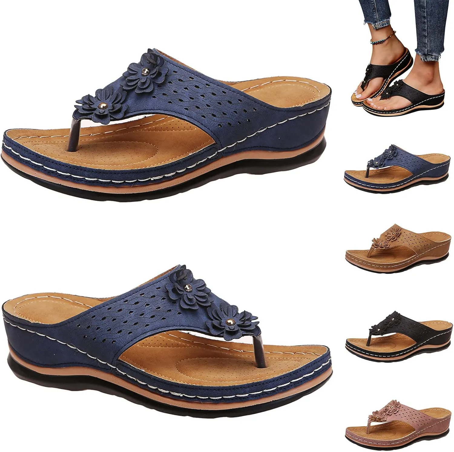 Womens Orthopedic Sandals with Arch Support Walking Shoes Comfortable Plantar Fasciitis Relief Adjustable Thick Sole Summer Beach Casual Outdoor Slides