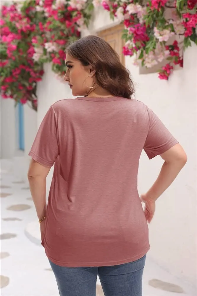 Womens Plus Size Tunic T Shirts Short Sleeve Round Neck Soft Loose Shirts Summer Casual Tops with Pocket