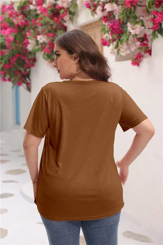Womens Plus Size Tunic T Shirts Short Sleeve Round Neck Soft Loose Shirts Summer Casual Tops with Pocket