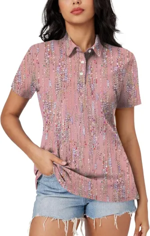 Women's Polo Shirts Short Sleeve Comfortable Breathable Wicking Shirt Solid Colour Stripe 3 Buttons Lapels Casual Tops