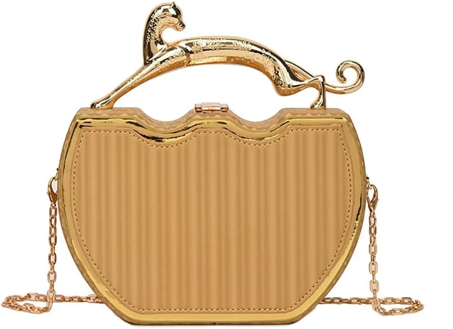 Women's Retro Metal Handbag Box Purse, Fashion Sewing Chain Shoulder Bag, PU Lightweight Phnom Penh Square Crossbody Tote