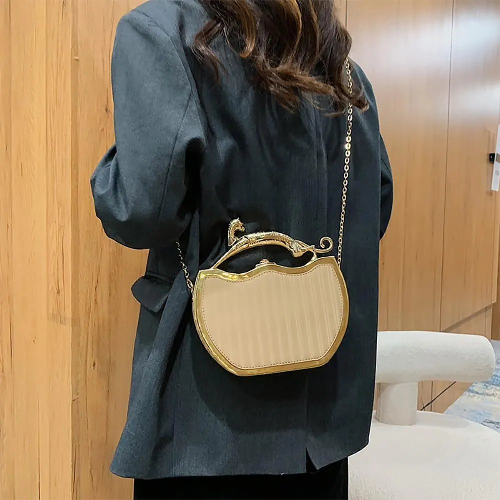 Women's Retro Metal Handbag Box Purse, Fashion Sewing Chain Shoulder Bag, PU Lightweight Phnom Penh Square Crossbody Tote