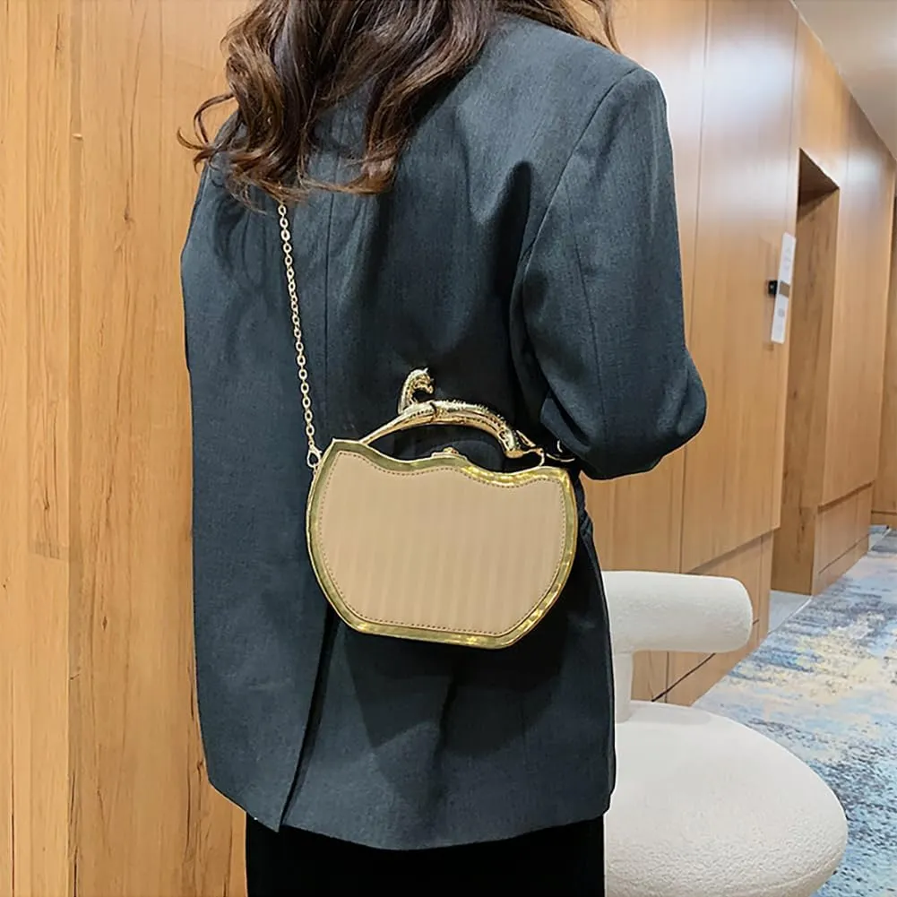 Women's Retro Metal Handbag Box Purse, Fashion Sewing Chain Shoulder Bag, PU Lightweight Phnom Penh Square Crossbody Tote