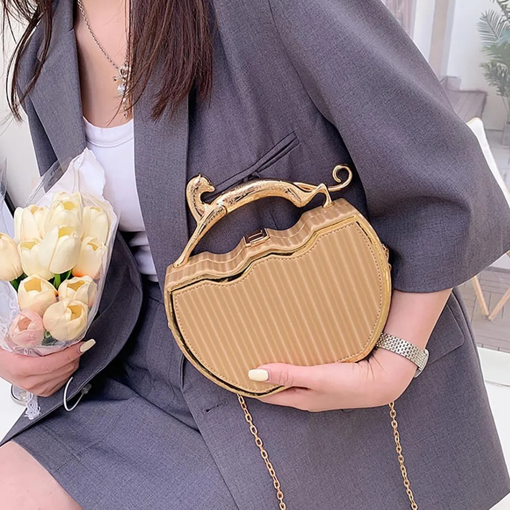 Women's Retro Metal Handbag Box Purse, Fashion Sewing Chain Shoulder Bag, PU Lightweight Phnom Penh Square Crossbody Tote