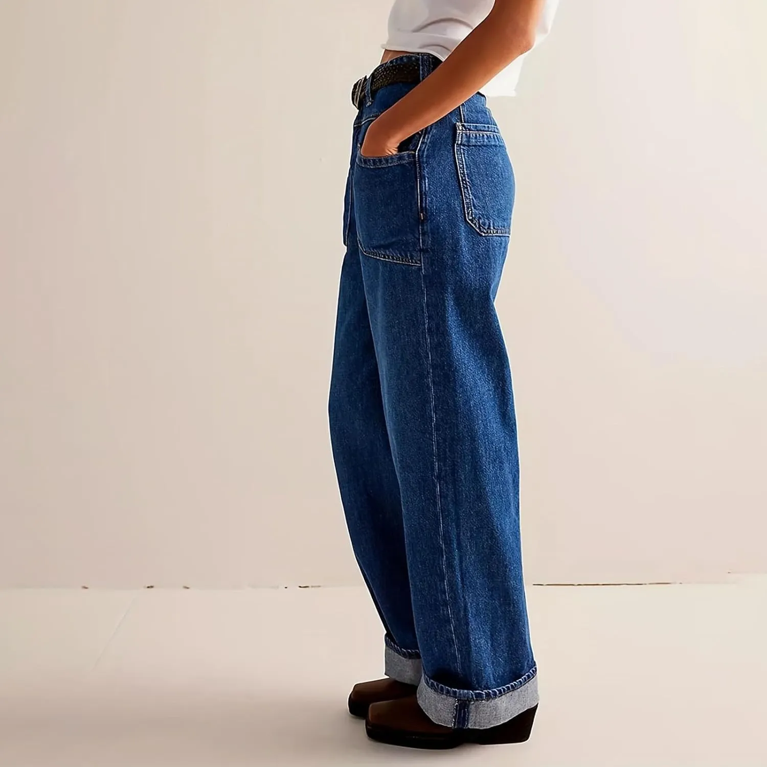 Women's Retro Y2k Jeans High Waisted Straight Leg Baggy Streetwear Denim Pants Trendy 2025 Loose Fit Horseshoe Jeans