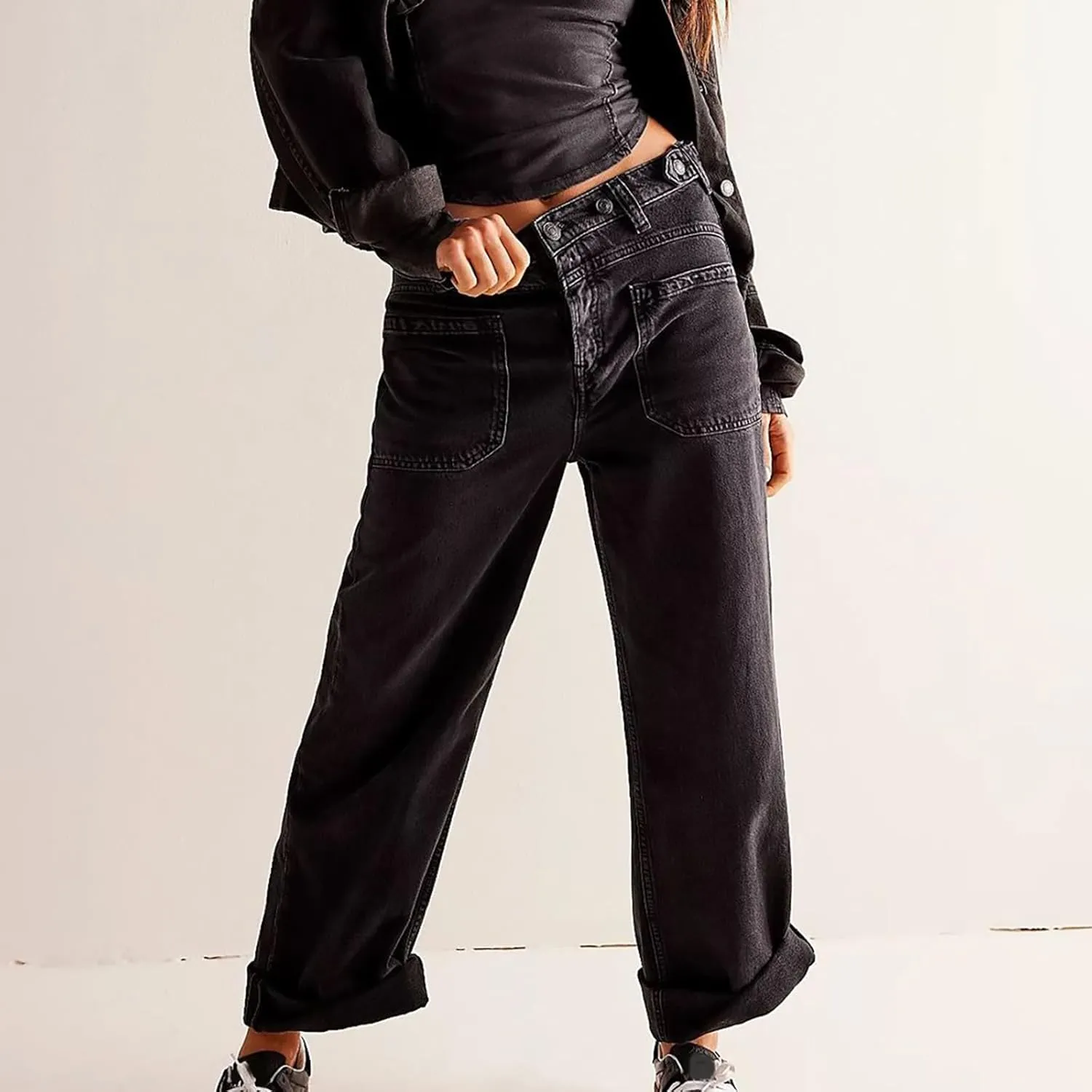 Women's Retro Y2k Jeans High Waisted Straight Leg Baggy Streetwear Denim Pants Trendy 2025 Loose Fit Horseshoe Jeans