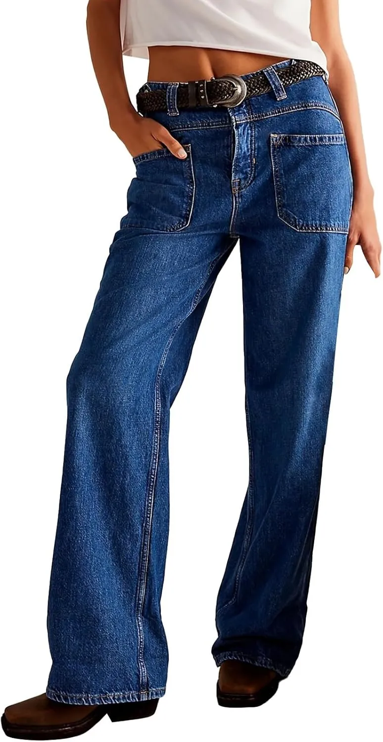 Women's Retro Y2k Jeans High Waisted Straight Leg Baggy Streetwear Denim Pants Trendy 2025 Loose Fit Horseshoe Jeans