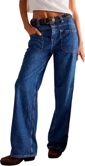 Women's Retro Y2k Jeans High Waisted Straight Leg Baggy Streetwear Denim Pants Trendy 2025 Loose Fit Horseshoe Jeans