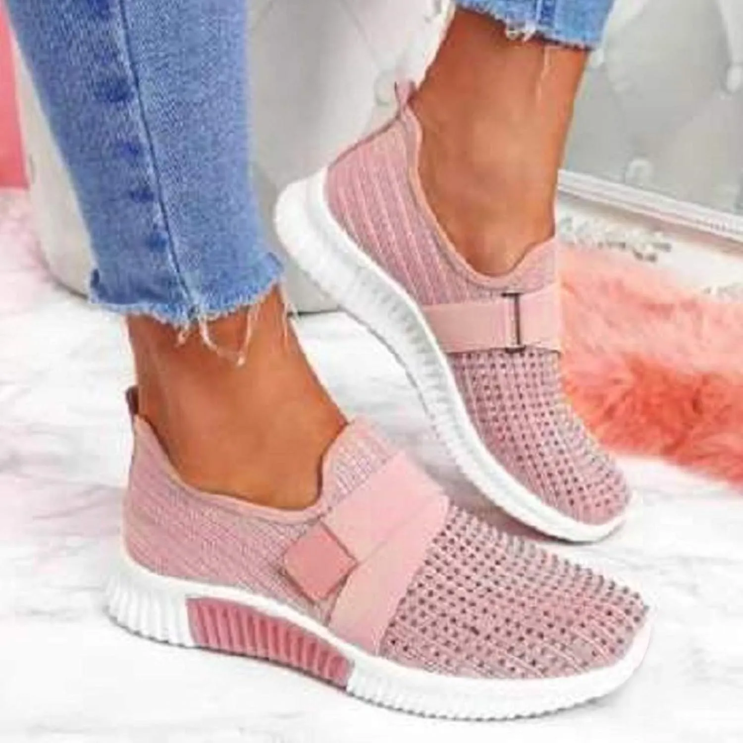 Womens Slip on Walking Shoes Comfort Lightweight Casual Tennis Running Mesh Shoes Gym Sport Arch Support Sneakers