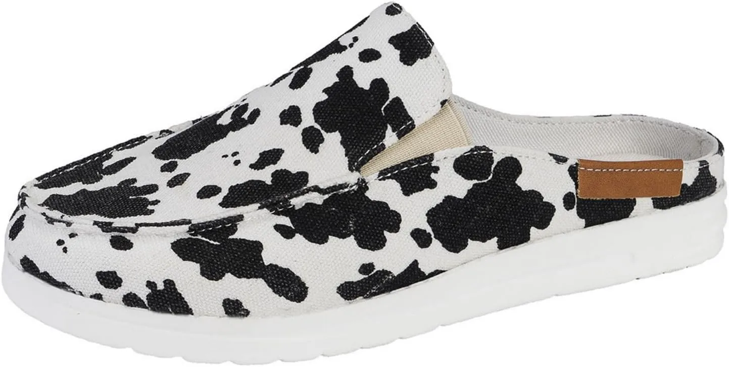 Womens Sneakers Closed Round Toe Open Back Shoes Lightweight Canvas Slip On Shoes Comfort Flats Walking Clogs Mule Summer Fashion Sneaker