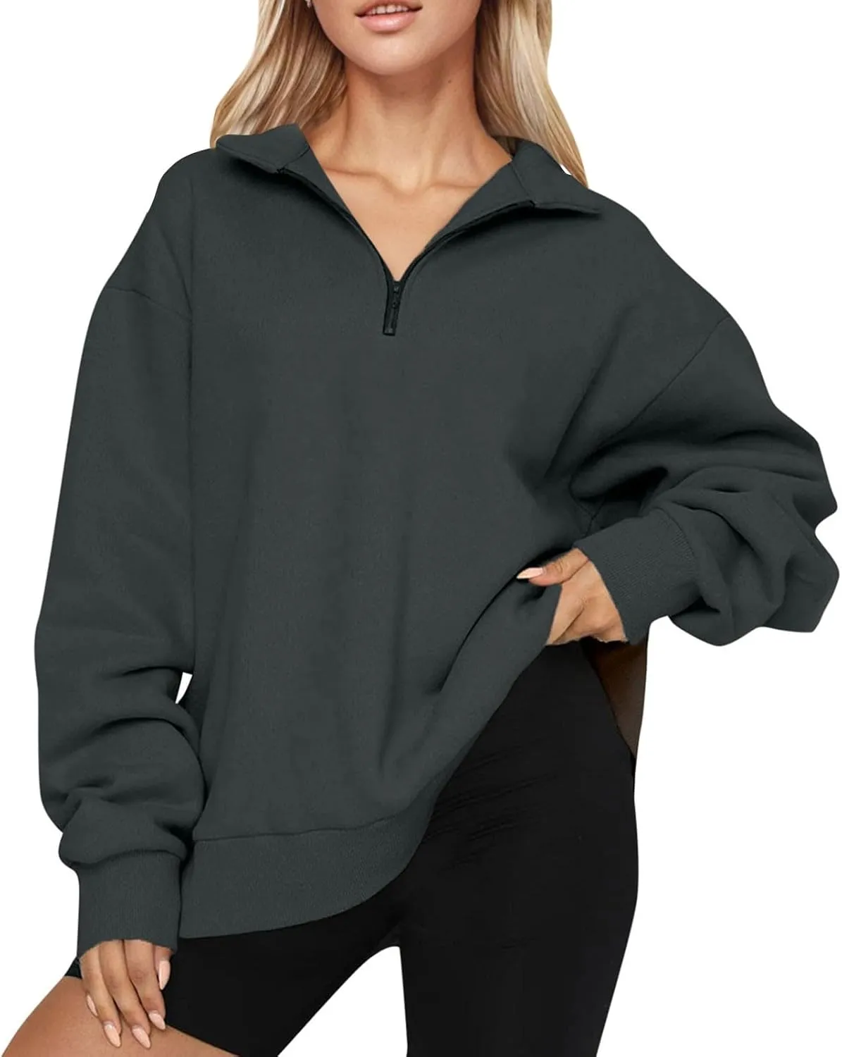 Women'S Sportswear Loose and Comfortable Casual Loose Half Zipper Long Sleeved Sweatshirt