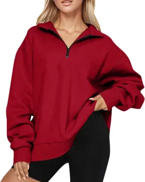 Women'S Sportswear Loose and Comfortable Casual Loose Half Zipper Long Sleeved Sweatshirt
