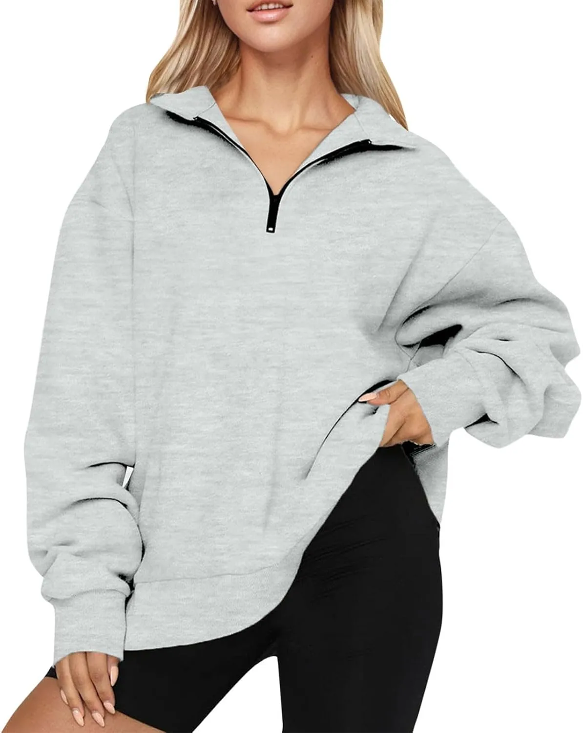 Women'S Sportswear Loose and Comfortable Casual Loose Half Zipper Long Sleeved Sweatshirt