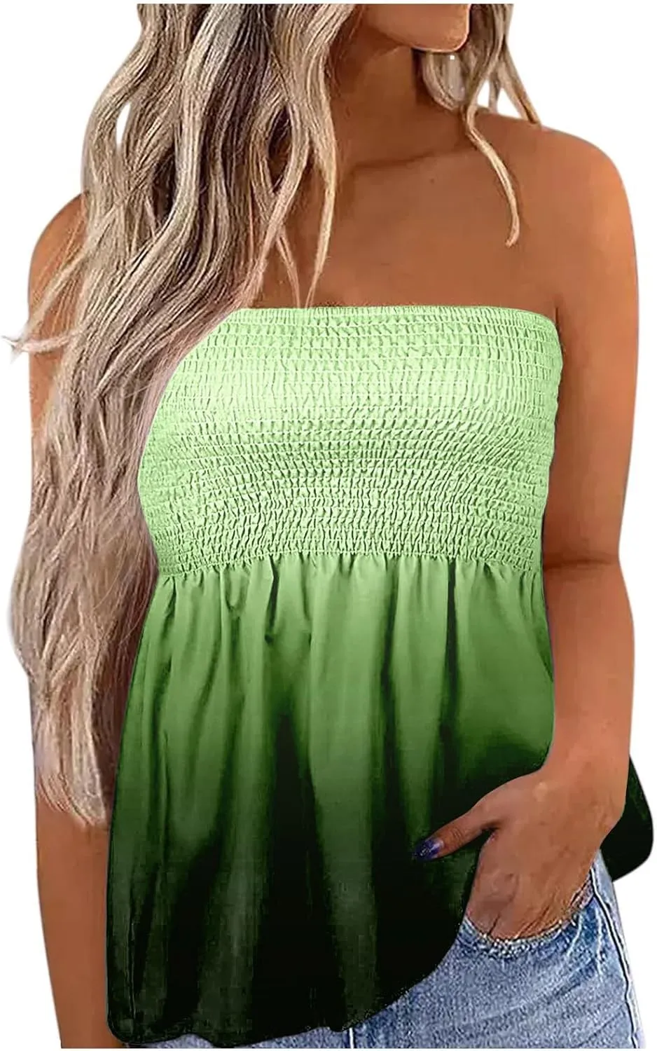 Womens Tube Tops Strapless Bandeau Tops Backless Sexy Tank Tops Smocked Ruffled Backless Tanks American Flag Shirt