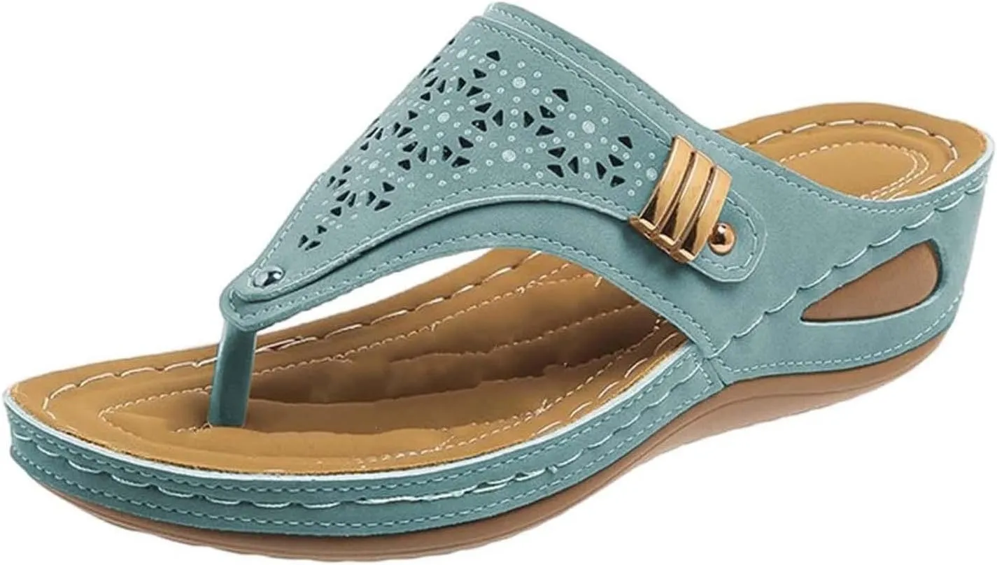 Womens Wedge Flip Flops with Arch Support Summer Slip On Beach Sandals Comfortable Wide Width Beach Flip Flops Open Toe Orthopedic Sandals