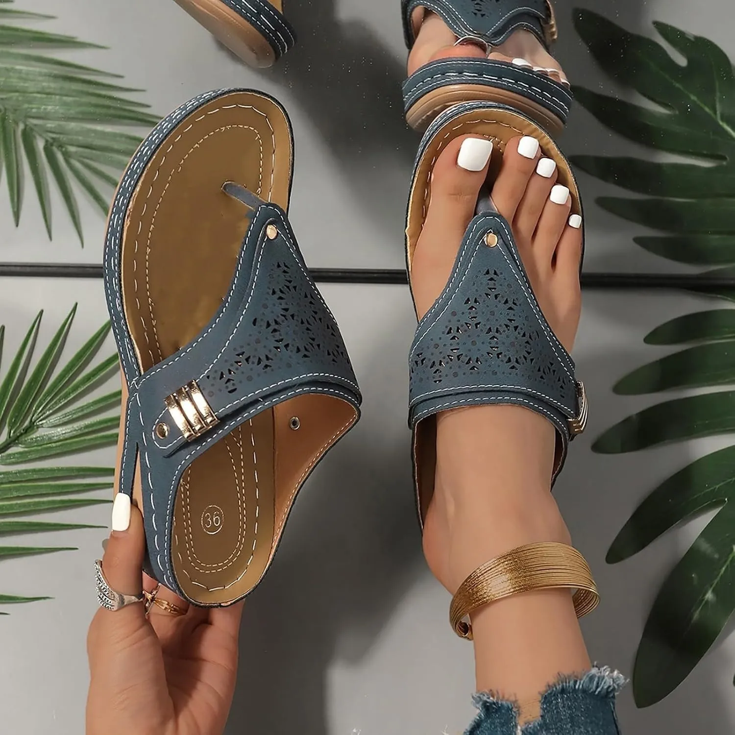 Womens Wedge Flip Flops with Arch Support Summer Slip On Beach Sandals Comfortable Wide Width Beach Flip Flops Open Toe Orthopedic Sandals