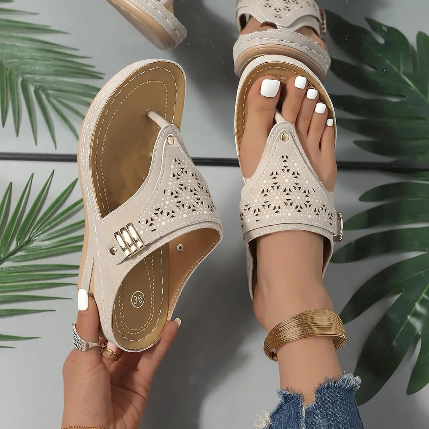 Womens Wedge Flip Flops with Arch Support Summer Slip On Beach Sandals Comfortable Wide Width Beach Flip Flops Open Toe Orthopedic Sandals