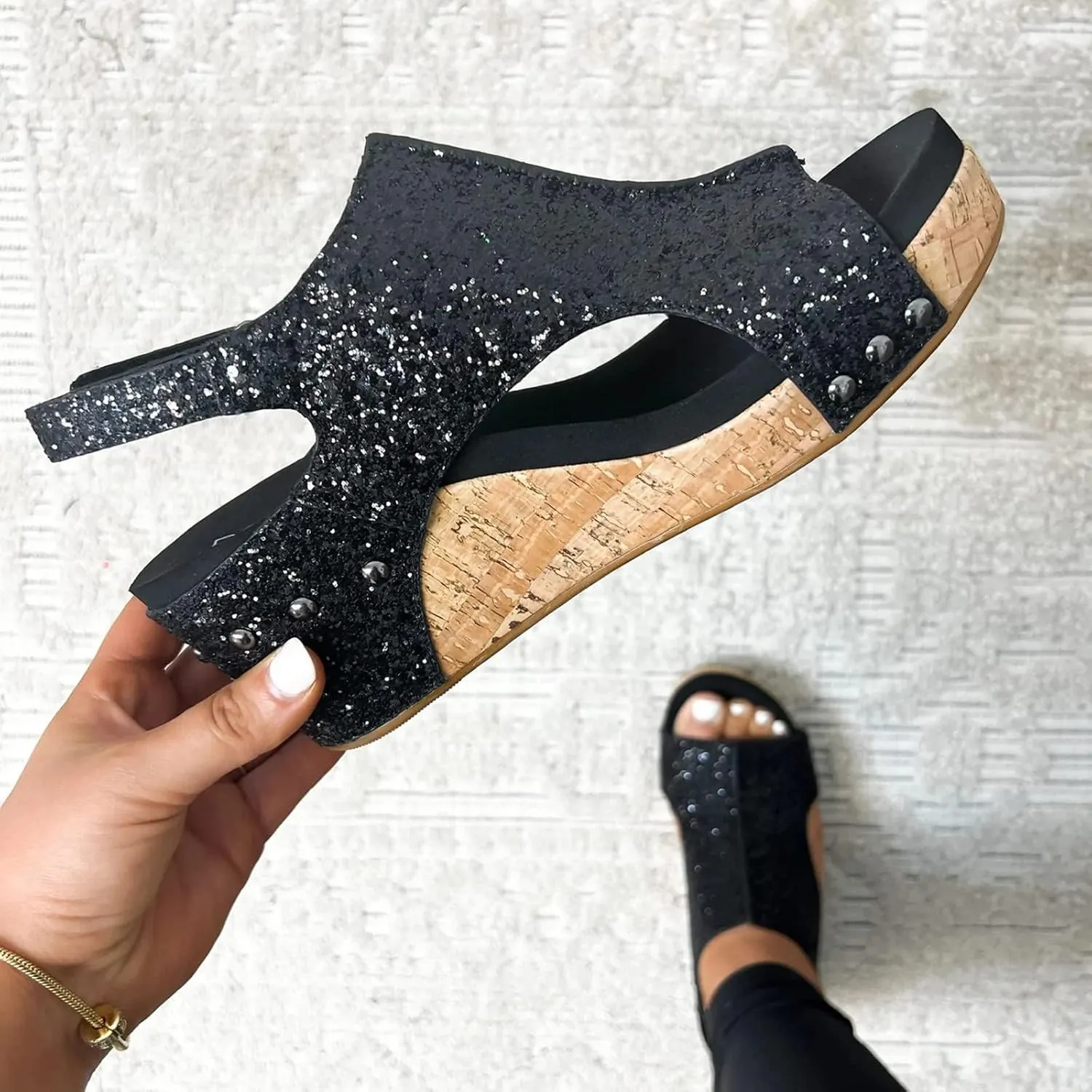 Womens Wedge Sandals Comfortable Open Toe Espadrilles Platform Sandals Buckle Ankle Strap Wedge Sandals Summer Slingback Bling Sandals