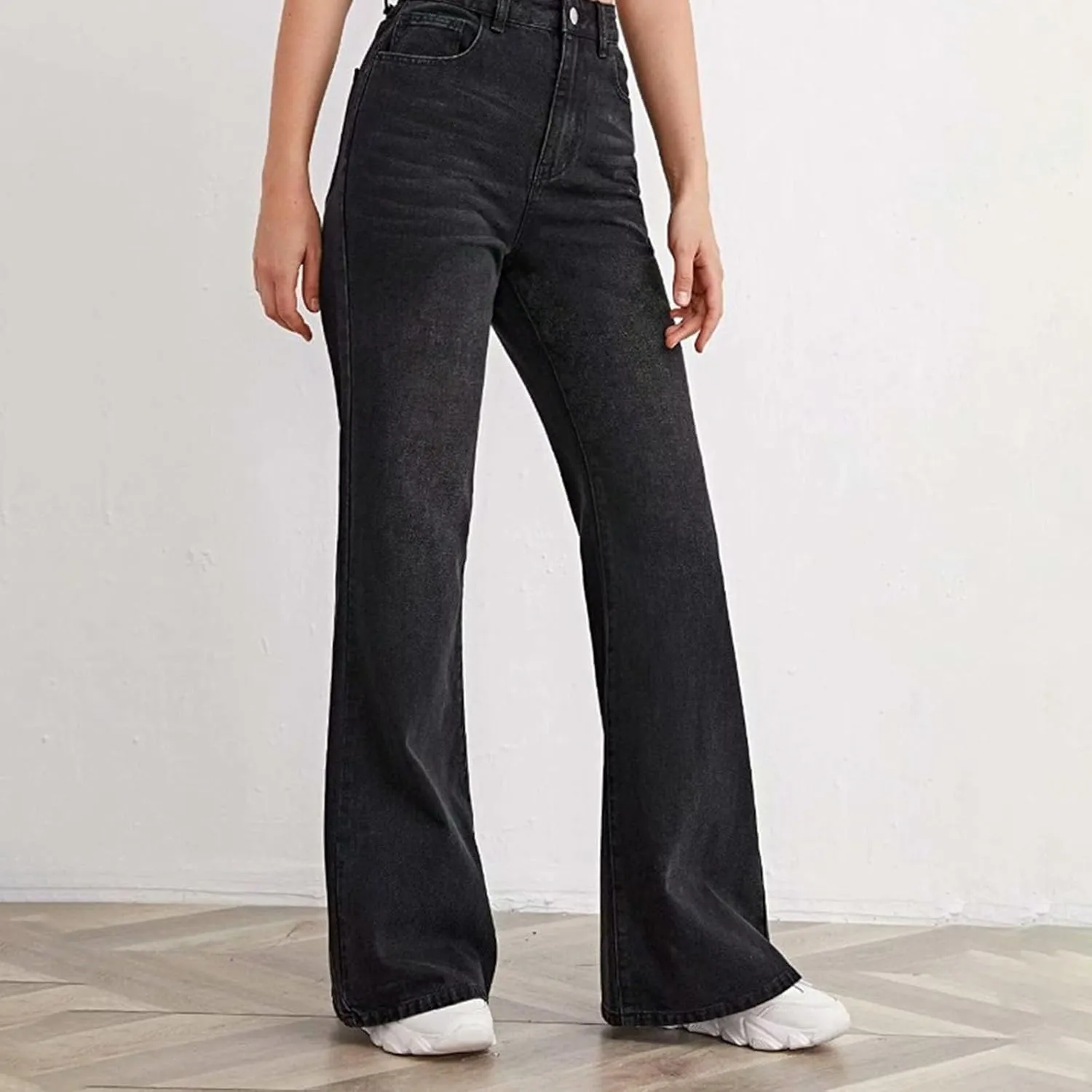 Women's Wide Leg Jeans Casual High Waisted Straight Leg Stretchy Denim Pants Lightweight Trendy Jeans with Pockets