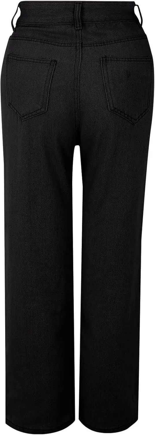 Women's Wide Leg Jeans Casual High Waisted Straight Leg Stretchy Denim Pants Lightweight Trendy Jeans with Pockets