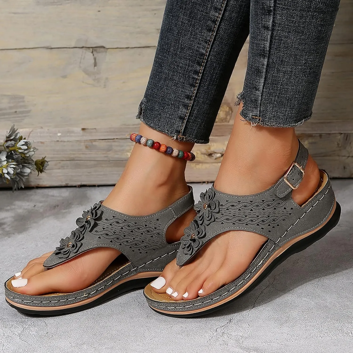 Womens with Arch Support Walking Sandals Orthopedic Recovery Slides Comfortable Adjustable Straps Thick Cushion Summer Beach Casual Outdoor Footwear